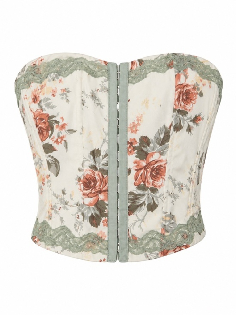 Princess Polly Floral Lace Trim Bustier Tank Top - Cream, Green, Coral